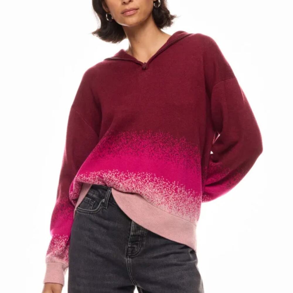 Terez Pink Ombre Oversized Sweater LARGE Fold Over Quarter Zip Soft Holiday $380